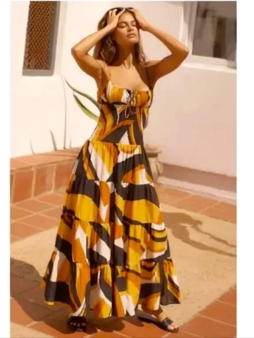 New Anthropologie the Josephine Smocked Drop Waist Maxi Dress Brown Size Medium